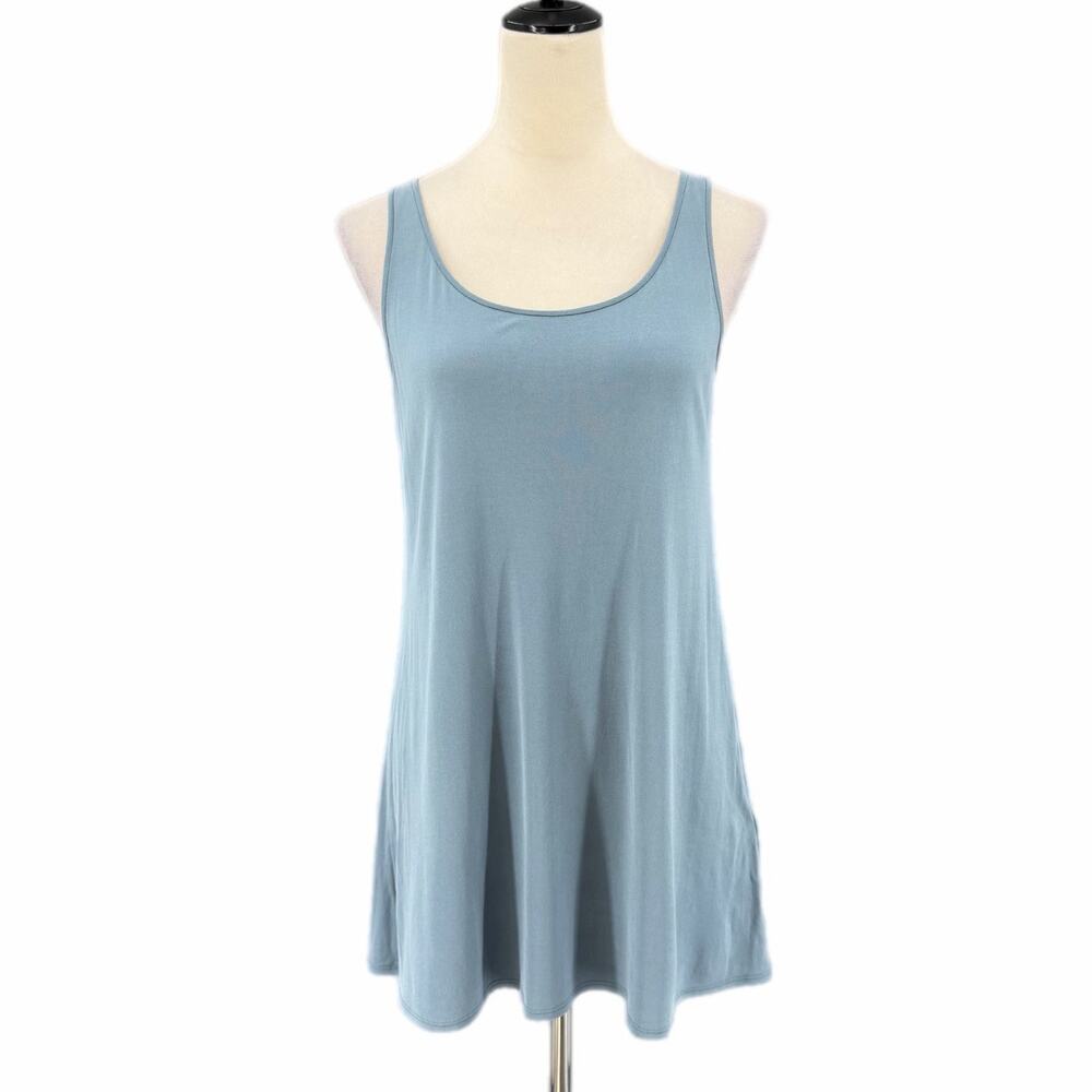 Eileen Fisher Blue 100% Silk Tank Tunic Coastal Chic Layering Versatile Cami Top